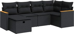 vidaXL Set mobilier de grădină cu perne, 6 piese, negru, poliratan