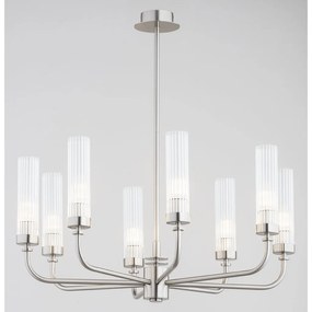 Candelabru 8 brate, otel nickel, sticla canelata PRESTON 5084
