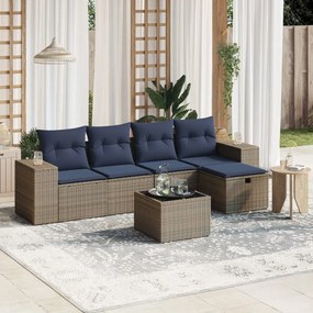 vidaXL Set mobilier grădină cu perne, 6 piese, gri, poliratan
