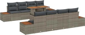 vidaXL Set de canapele pentru grădină 9 pcs Gri Rattan poli