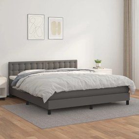 3141135 vidaXL Pat box spring cu saltea, gri, 160x200 cm, piele ecologică