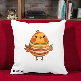 Perna Decorativa Pui Kawaii Portocaliu Dungi Calde, 40x40 cm, Alba Mata, Husa Detasabila, Perna Inclusa, BEKZ®