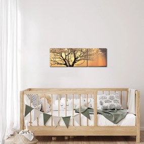 Tablou cu copac pe luncă (cu ceas) (90x30 cm)