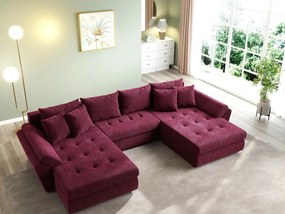 Colțar extensibil dumonde cu ladă de depozitare si sezut confortabil din spuma high-density, Loana U Zoom Red 355x185 cm