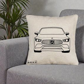 Perna Personalizata Mercedes-Benz Fata Linie, 40x40 cm, Bej Canapea, Husa Detasabila, Perna Inclusa, BEKZ®