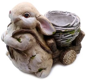 Decoratiune gradina, ceramica, iepure cu carucior, 34x19x39 cm