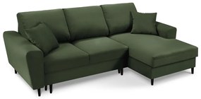 Colțar verde extensibil, cu spațiu de depozitare cu tapițerie din catifea reiată (cu colț pe partea dreaptă, cu șezlong) Kyoto – Cosmopolitan Design