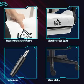 HOMCOM Scaun gaming ergonomic cu urechi de pisică, fotoliu gamer cu spătar înclinabil, 65 x 62 x 124 cm, alb | Aosom Romania