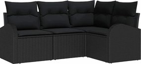 vidaXL Set de canapele pentru grădină 4 pcs Negru poliratan