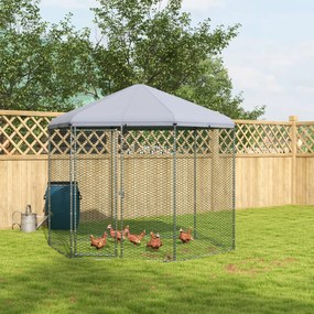 PawHut Țarc pentru găini exterior 5 m² parc cu plasă dim. 2,8L x 2,45l x 2,46H - spațiu acoperit - 5/8 găini | Aosom Romania