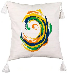 Perna Decorativa cu Franjuri, Model Spirala, MuIicolor, 45x45 cm, Ecru, Cu fermoar