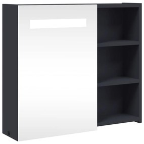 357970 vidaXL Dulap cu oglindă de baie cu lumină LED, gri, 60x13x52 cm