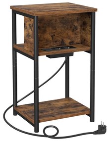 Măsuță laterală ROD cu prize integrate și porturi USB, maro/negru