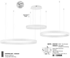 Lustra LED dimabila design circular MOTIF 3 ring alb