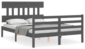 3195138 vidaXL Cadru de pat cu tăblie, gri, 140x190 cm, lemn masiv