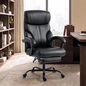 HOMCOM Scaun de birou ergonomic rotativ, rabatabil 165°, din piele ecologică PU, cu suport pentru picioare și înălțime reglabilă, negru | Aosom Romania