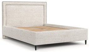 Pat matrimonial crem tapițat cu spațiu de depozitare cu somieră 140x200 cm Baleine – Maison de Rêve