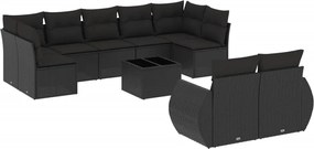 vidaXL Set canapele de grădină cu perne, 10 piese, negru, poliratan