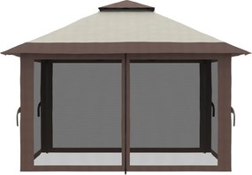 Outsunny Pavilion Pliabil Pop-Up 4x4 m cu Înălțime Reglabilă pe 3 Niveluri, Pavilion de Exterior cu Plasă de Țânțari, Saci de Nisip, Geantă de Transport, UV50+, pentru Grădină, Camping, Petreceri, Bej | Aosom Romania