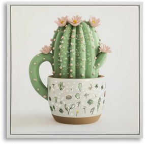 Mauro Ferretti Tablou Imprimat Pe Pânză Lacuită, Cu Ramă, Model «Borcan Cu Cactus», Orientare Orizontală, Dimensiuni 40 X 2,8 X 40 Cm | Aosom Romania