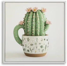 Mauro Ferretti Tablou Imprimat Pe Pânză Lacuită, Cu Ramă, Model «Borcan Cu Cactus», Orientare Orizontală, Dimensiuni 40 X 2,8 X 40 Cm | Aosom Romania