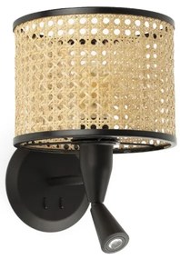 Aplica cu reader LED moderna design natural MAMBO negru/ratan