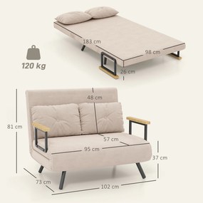 HOMCOM Canapea Pat de 2 Locuri cu Spătar Reglabil pe 5 Nivele și 2 Perne din Material Capitonat, 102x73x81 cm, Negru | Aosom Romania