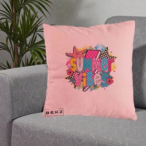 Perna Decorativa Summer Vibes Colorata, 40x40 cm, Roz, Husa Detasabila, Perna Inclusa, BEKZ®