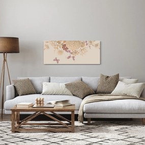 Tablou - Vintage, flori și fluturi (120x50 cm)
