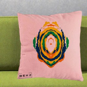 Perna Decorativa Oval Abstract Multicolor, 40x40 cm, Roz, Husa Detasabila, Perna Inclusa, BEKZ®