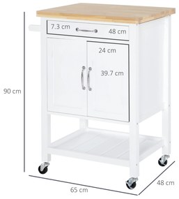 Carucior de bucatarie HOMCOM din lemn alb 65x48x90cm | Aosom RO