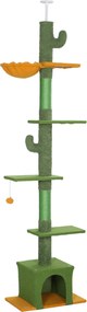 PawHut Ansamblu de Zgâriat pentru Pisici cu Fixare în Tavan, 230-275 cm, Hamac, Căsuță, Stâlpi din Sisal, Verde | Aosom Romania