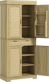 HOMCOM Dulap Bucătărie 76×40×183 cm cu 2 Uși și Sertar, Rafturi Condimente, Stejar | Aosom Romania
