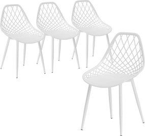 HOMCOM Set 4 Scaune Moderne cu Spătar Perforat din Plastic și Metal Alb | Aosom Romania
