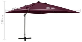 Umbrela suspendata cu stalp si LED-uri, rosu bordo, 300 cm Rosu bordo