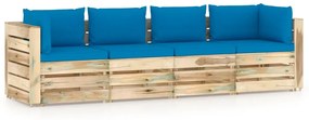 Canapea de gradina cu 4 locuri, cu perne, lemn verde tratat Albastru deschis, 4 locuri, 1