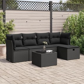 3325271 vidaXL Set mobilier de grădină cu perne, 6 piese, negru, poliratan