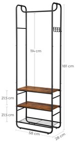 Perete de hol TAYLOR cu dulap pentru pantofi 181x58 cm, maro rustic