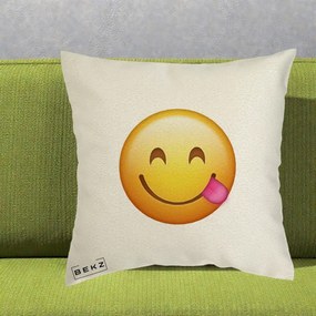 Perna Decorativa Emoji Limba Scoasa, 40x40 cm, Ecru, Husa Detasabila, Perna Inclusa, BEKZ®