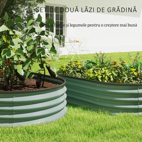 Outsunny Set de 2 Jardiniere Înălțate Modulare, Ghivece de Grădină cu Margine din Cauciuc, Fund Deschis, Jardiniere Înălțate din Oțel Galvanizat pentru Plante Aromatice, Fructe, Legume și Flori, 135x90x30 cm, Verde | Aosom Romania