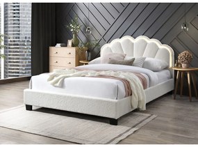 Pat tapitat Comfort 2 cu LED, 160x200, cadru din lemn cu somiera fixa, culoare Crem