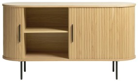 Comodă în culoare naturală joasă cu aspect de lemn de stejar cu ușă glisantă 140x76 cm Nola – Unique Furniture