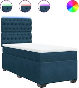 vidaXL Pat box spring cu saltea, albastru, 90x200 cm, catifea