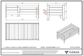 Pat copii Toddler pentru COPII MICI 70 X 140 CM GRI