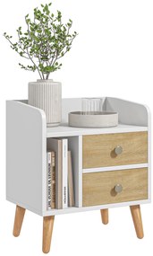 HOMCOM Noptieră cu 2 sertare mari, 1 raft deschis și picioare înalte din pin, design nordic, 43x30x49 cm | Aosom Romania