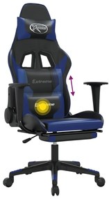 Scaun de gaming masaj suport picioare negru albastru piele eco