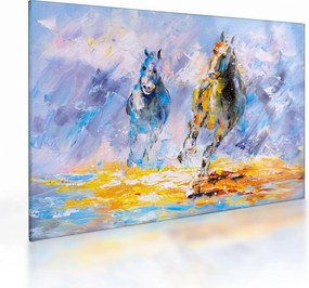 Tablou pe sticlă - Caii alergând, pictură în ulei (70x50 cm)