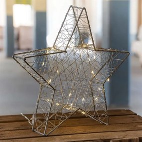 Steaua metalică de Crăciun cu efect 3D - gri, 25 LED-uri