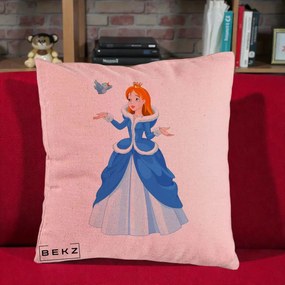 Perna Personalizata Printesa Albastra cu Pasare, 40x40 cm, Roz, Husa Detasabila, Perna Inclusa, BEKZ®