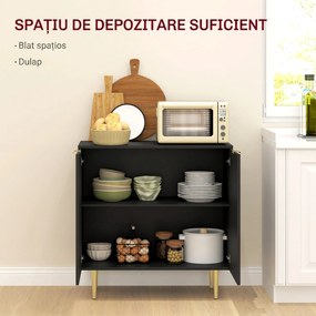 HOMCOM Bufet modern cu 2 uși și raft reglabil, mobilier tip bufet pentru bucătărie și living, cu picioare metalice, negru | Aosom Romania